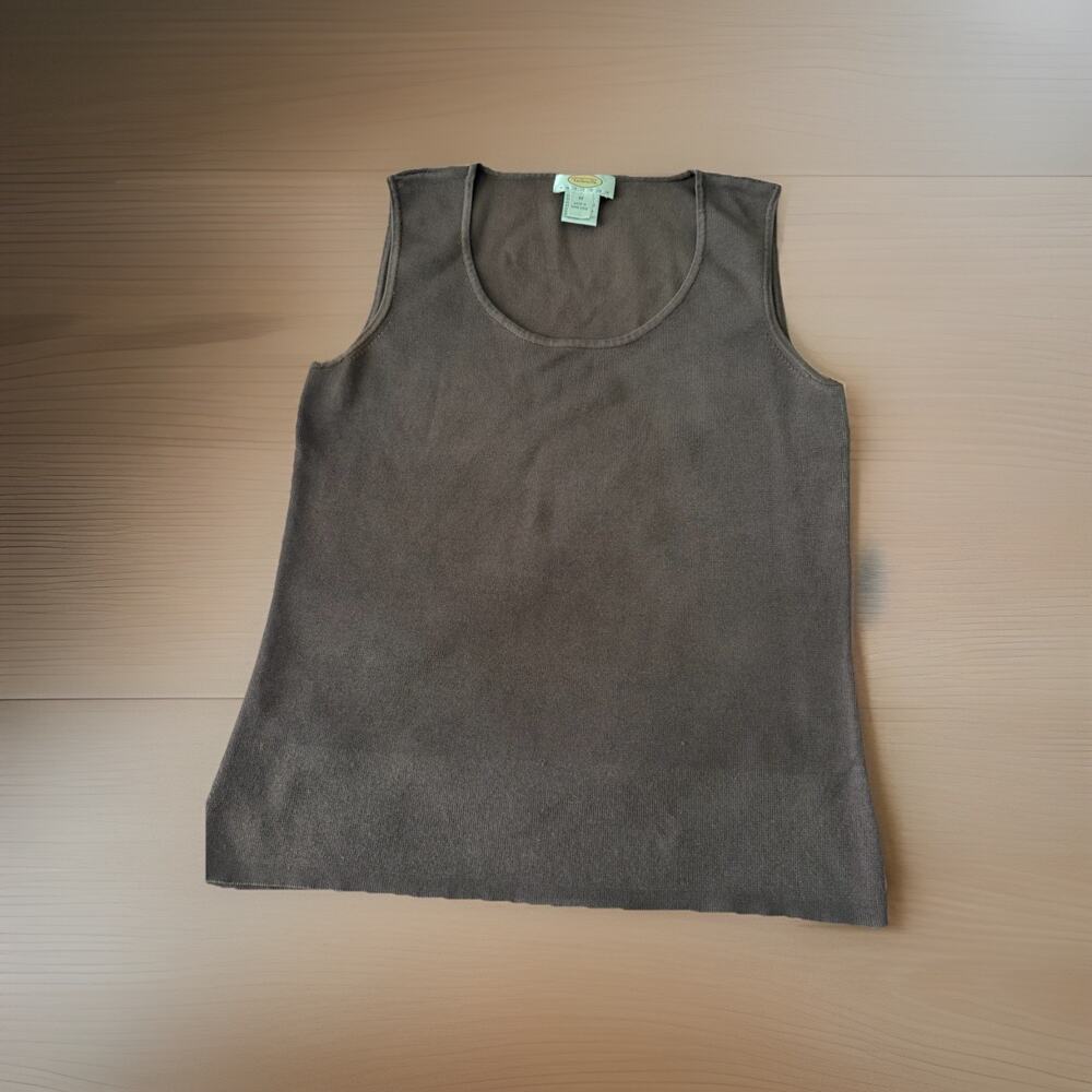 Talbots Sweater Tank Womens Medium Petite Brown Sleeveless Crewneck Knit Top